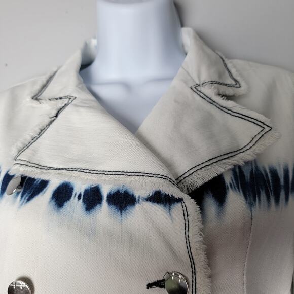 Habitual Girl Sz 12 White Blue Tie Dye Blazer Jacket Frayed Hem Double Breasted - Picture 2 of 12